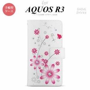 SH-01M/SHV44 AQUOS R3 手帳型スマホケース カバー 花柄 ガーベラ 透明 ピンク  nk-004s-r3-dr073