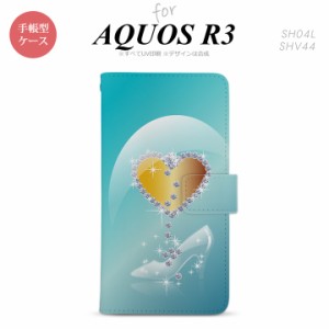 SH-01M/SHV44 AQUOS R3 手帳型スマホケース カバー ハート ガラスの靴 青  nk-004s-r3-dr235