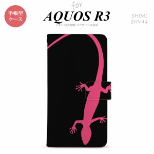 SH-01M/SHV44 AQUOS R3 手帳型スマホケース カバー トカゲ 黒 ピンク  nk-004s-r3-dr507