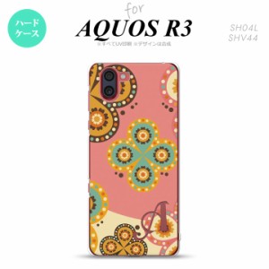 SH-01M/SHV44 AQUOS R3 スマホケース ハードケース エスニック 花柄 ピンク ベージュ +アルファベット メンズ レディース nk-r3-1582i