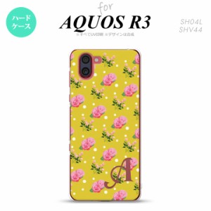 SH-01M/SHV44 AQUOS R3 スマホケース ハードケース 花柄 バラ ドット 黄 +アルファベット メンズ レディース nk-r3-242i