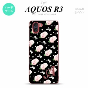 SH-01M/SHV44 AQUOS R3 スマホケース ハードケース 花柄 バラ リボン 黒 +アルファベット メンズ レディース nk-r3-257i