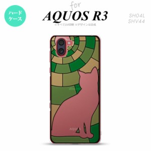 SH-01M/SHV44 AQUOS R3 背面ケース カバー ステンドグラス風 おしゃれ 猫 グリーン ステンドグラス風 かわいい おしゃれ 背面ケース nk-r