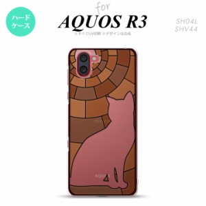 SH-01M/SHV44 AQUOS R3 背面ケース カバー ステンドグラス風 おしゃれ 猫 ブラウン ステンドグラス風 かわいい おしゃれ 背面ケース nk-r