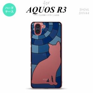 SH-01M/SHV44 AQUOS R3 背面ケース カバー ステンドグラス風 おしゃれ 猫 ブルー ステンドグラス風 かわいい おしゃれ 背面ケース nk-r3-