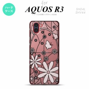 SH-01M/SHV44 AQUOS R3 背面ケース カバー ステンドグラス風 おしゃれ ガーベラ ホワイト ステンドグラス風 かわいい おしゃれ 背面ケー