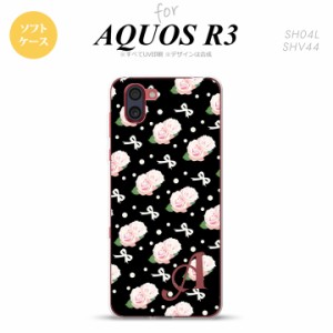 SH-01M AQUOS R3 スマホケース ソフトケース 花柄 バラ リボン 黒 +アルファベット メンズ レディース nk-r3-tp257i