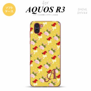 SH-01M AQUOS R3 スマホケース ソフトケース 花柄 バラ リボン 黄 +アルファベット メンズ レディース nk-r3-tp263i