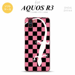 SH-01M AQUOS R3 スマホケース ソフトケース トカゲ 市松 ピンク メンズ レディース nk-r3-tp863