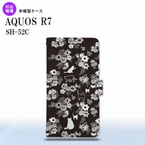 SH-52C AQUOS R7 手帳型スマホケース カバー 猫 花 黒  nk-004s-r7-dr1725