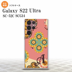 SC-52C SCG14 Galaxy S22 Ultra スマホケース 背面ケースソフトケース エスニック 花柄 ピンク ベージュ +アルファベット メンズ レディ