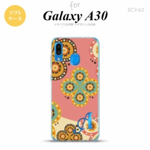 SCV43 Galaxy A30 SCV43 スマホケース ソフト カバー エスニック 花柄 ピンク ベージュ +アルファベット nk-scv43-tp1582i