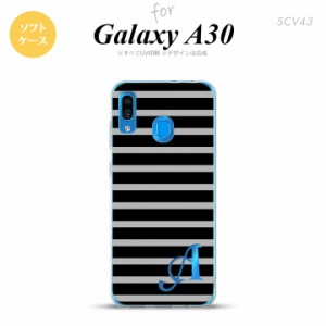 SCV43 Galaxy A30 SCV43 スマホケース ソフト カバー ボーダー 黒 グレー +アルファベット nk-scv43-tp705i