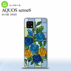 SH-54B SHG05 AQUOS sense6 背面ケース カバー ステンドグラス風 おしゃれ バラ ブルー ステンドグラス風 かわいい おしゃれ 背面ケース 