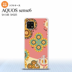 SH-54B SHG05 AQUOS sense6 スマホケース ソフトケース エスニック 花柄 ピンク ベージュ +アルファベット メンズ レディース nk-sens6-t