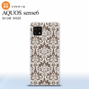 SH-54B SHG05 AQUOS sense6 スマホケース ソフトケース ダマスク A 茶 白 メンズ レディース nk-sens6-tp457