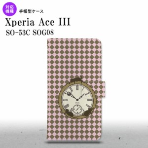 SO-53C SOG08 ワイモバイル Xperia Ace III 手帳型スマホケース カバー 時計 チェック ピンク  nk-004s-so53c-dr1221