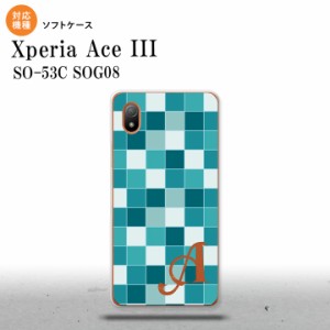 SO-53C SOG08 ワイモバイル Xperia Ace III スマホケース 背面ケースソフトケース スクエア モザイク ターコイズ +アルファベット 2022年