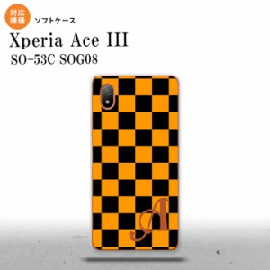 SO-53C SOG08 ワイモバイル Xperia Ace III スマホケース 背面ケースソフトケース スクエア 黒 オレンジ +アルファベット 2022年 6月発売