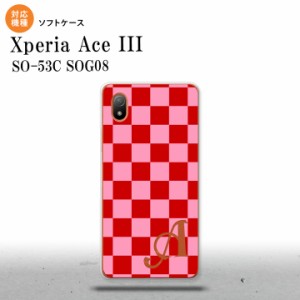 SO-53C SOG08 ワイモバイル Xperia Ace III スマホケース 背面ケースソフトケース スクエア 赤 ピンク +アルファベット 2022年 6月発売 n