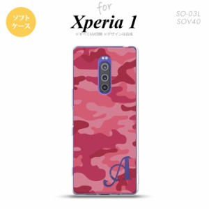 SO-03L SOV40 901SO Xperia 1 スマホケース ソフトカバー ウッドランド 迷彩 A ピンク +アルファベット nk-xp1-tp1147i