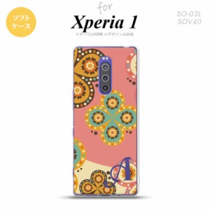 SO-03L SOV40 901SO Xperia 1 スマホケース ソフトカバー エスニック 花柄 ピンク ベージュ +アルファベット nk-xp1-tp1582i