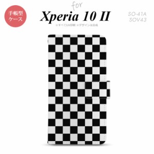 Xperia10 II 手帳型 スマホケース 全面印刷 おしゃれ ストラップホール有り スクエア 黒