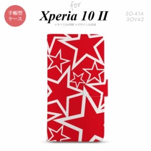 Xperia10 II 手帳型 スマホケース 全面印刷 おしゃれ ストラップホール有り 星 赤 白