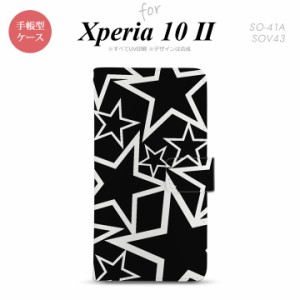 Xperia10 II 手帳型 スマホケース 全面印刷 おしゃれ ストラップホール有り 星 黒 白