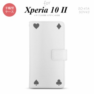 Xperia10 II 手帳型 スマホケース 全面印刷 おしゃれ ストラップホール有り トランプ 四隅 グレー