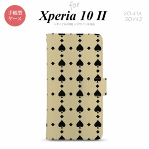 Xperia10 II 手帳型 スマホケース 全面印刷 おしゃれ ストラップホール有り トランプ スペード ベージュ 黒