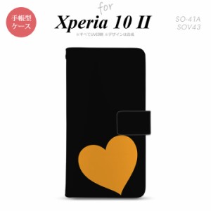 Xperia10 II 手帳型 スマホケース 全面印刷 おしゃれ ストラップホール有り トランプ ハート 黒 オレンジ