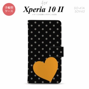 Xperia10 II 手帳型 スマホケース 全面印刷 おしゃれ ストラップホール有り トランプ 水玉 ハート 黒 オレンジ