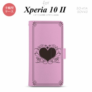 Xperia10 II 手帳型 スマホケース 全面印刷 おしゃれ ストラップホール有り ハート 飾り ピンク