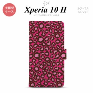Xperia10 II 手帳型 スマホケース 全面印刷 おしゃれ ストラップホール有り 豹柄 赤