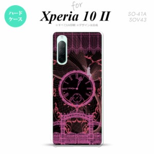 Xperia10 II スマホケース 背面カバー ストラップホール有 ハードケース 時計 妖精 黒 ピンク nk-xp102-1255