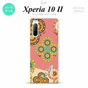 Xperia10 II スマホケース 背面カバー ストラップホール有 ハードケース エスニック 花柄 ピンク ベージュ +イニシャル nk-xp102-1582i