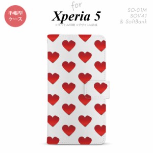 SO-01M SOV41 Xperia5 手帳型 スマホケース カバー SONY ソニー ハート 赤