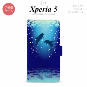 SO-01M SOV41 Xperia5 手帳型 スマホケース カバー SONY ソニー イルカ