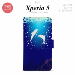 SO-01M SOV41 Xperia5 手帳型 スマホケース カバー SONY ソニー イルカ 白