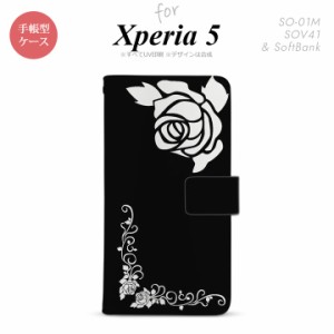 SO-01M SOV41 Xperia5 手帳型 スマホケース カバー SONY ソニー バラ 黒 白