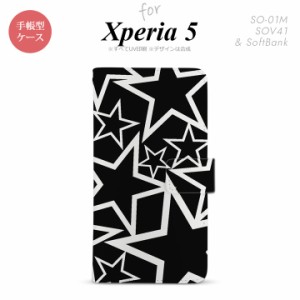 SO-01M SOV41 Xperia5 手帳型 スマホケース カバー SONY ソニー 星 黒 白