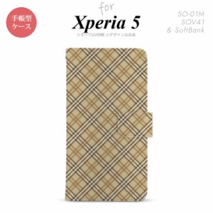 SO-01M SOV41 Xperia5 手帳型 スマホケース カバー SONY ソニー バイアスチェック ベージュ