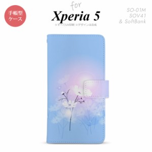 SO-01M SOV41 Xperia5 手帳型 スマホケース カバー SONY ソニー コスモス 水色 ピンク