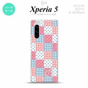 SO-01M SOV41 Xperia5 ケース ハードケース パッチワーク ピンク 水色 +アルファベット nk-xp5-1062i