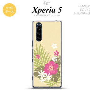 Xperia5 SO-01M SOV41 スマホケース ソフトケース ハイビスカス D ベージュ ピンク nk-xp5-tp1053