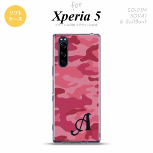 Xperia5 SO-01M SOV41 スマホケース ソフトケース ウッドランド 迷彩 A ピンク イニシャル nk-xp5-tp1147i