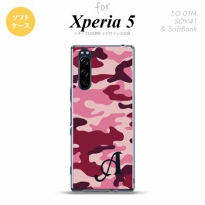 Xperia5 SO-01M SOV41 スマホケース ソフトケース ウッドランド 迷彩 B ピンク イニシャル nk-xp5-tp1148i