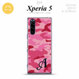 Xperia5 SO-01M SOV41 スマホケース ソフトケース ウッドランド 迷彩 C ピンク イニシャル nk-xp5-tp1149i