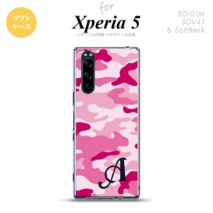 Xperia5 SO-01M SOV41 スマホケース ソフトケース ウッドランド 迷彩 D ピンク イニシャル nk-xp5-tp1150i